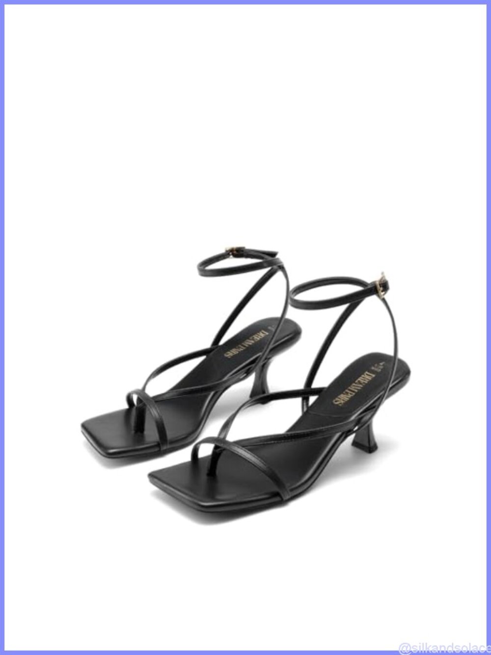 Dressy Strappy Kitten Heel Sandals, Square Toe, Adjustable Ankle Buckle, Faux